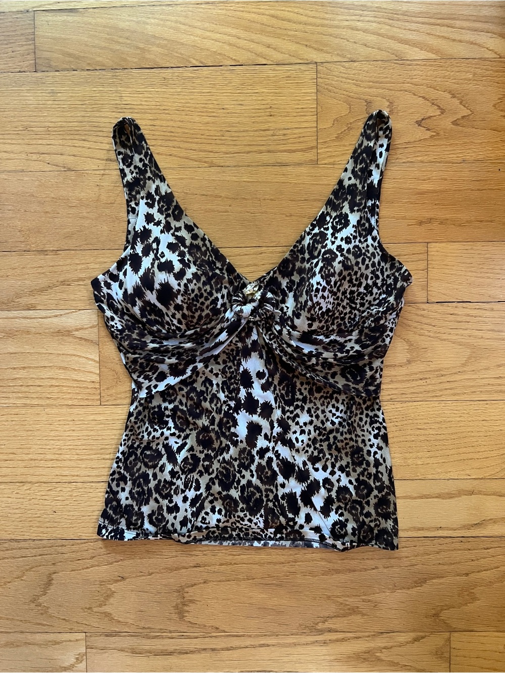 Cache Leopard Twist-Front Tank Top - Brown/Black